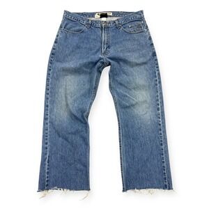 Harley Davidson Jeans Men's 38x34 Blue Denim Cut Off Frayed Hem Straight Leg Y2K